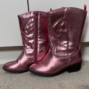 Girls Metallic Pink Cowboy Boots with Side Zip